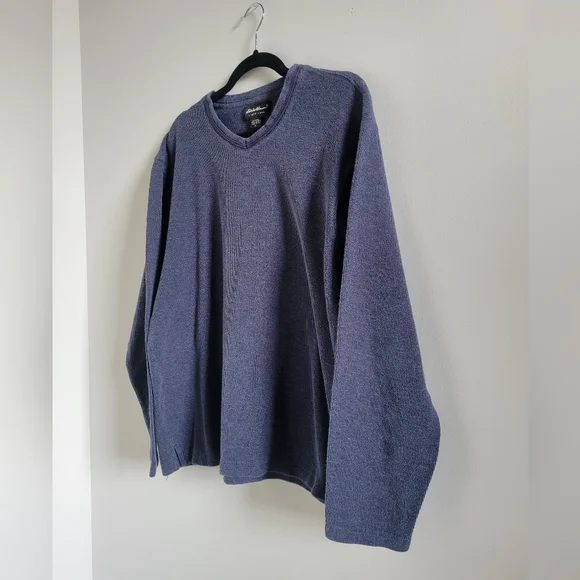 Vintage Eddie Bauer Dusty Blue V-neck 100% Cotton Knit Long Sleeve Mens Large - Picture 2 of 9